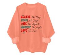 Sudadera con texto en inglés "Believe Trust Hope Worship Love", retro, cristiana, religiosa, fe, creer, Navidad, naranja, S