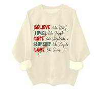 Sudadera con texto en inglés "Believe Trust Hope Worship Love", retro, cristiana, religiosa, fe, creer, Navidad, Khika, 3XL