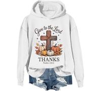 Sudadera con texto en inglés "Give Thanks To The Lord", camisa de cruz de fe de otoño, camisas cristianas de calabazas para mujeres y hombres, Blanco-1, 3XL
