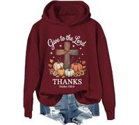 Sudadera con texto en inglés "Give Thanks To The Lord", camisa de cruz de fe de otoño, camisas cristianas de calabazas para mujeres y hombres, Claret-1, 3XL
