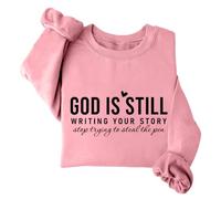 Sudadera con texto en inglés «God Is Still Writing Your Story», Jesús, religión religiosa, versículo bíblico, sudaderas cristianas para mujer, rosa, M