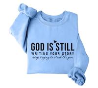 Sudadera con texto en inglés «God Is Still Writing Your Story», Jesús, religión religiosa, versículo bíblico, sudaderas cristianas para mujer, azul celeste, L