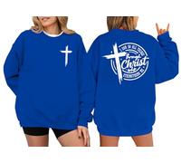 Sudadera con texto en inglés "I Can Do All Things Through Christ Who Strengthens Me" para mujer, azul real, 3XL
