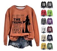 Sudadera con texto en inglés "I'll Put You In The Trunk And Help People Look for You" de Halloween para mujer, camisetas de bruja aterradoras, disfraces de Halloween, camisetas de manga larga, suéter