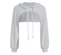 Sudadera corta con capucha para mujer, con cordón, ajuste holgado, liso, para adolescentes, camiseta corta de manga larga, con gráficos, suéteres Workou Essential Y2K Western, gris, XL