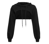 Sudadera corta con capucha para mujer, con cordón, ajuste holgado, liso, para adolescentes, camiseta corta de manga larga, con gráficos, suéteres Workou Essential Y2K Western, Negro, M