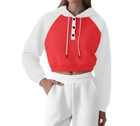 Sudadera corta con capucha para mujer, sudadera de gran tamaño, color sólido, con botones, sudadera con capucha, cuello redondo, suéter de otoño e invierno, suéter para mujer, suelto, informal, parte