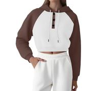 Sudadera corta con capucha para mujer, sudaderas de gran tamaño, color sólido, chaqueta de otoño e invierno, abrigo con botones, suéter para mujer, informal, sudadera con capucha, cuello redondo