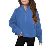 Sudadera Corta con Cremallera Delantera para niñas de Manga Larga Abrigo Polar Ligero Ropa Infantil Invierno cómoda (Blue, 130)
