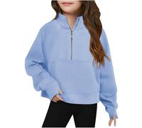 Sudadera Corta con Cremallera Delantera para niñas de Manga Larga Abrigo Polar Ligero Ropa Infantil Invierno cómoda (Sky Blue, 130)