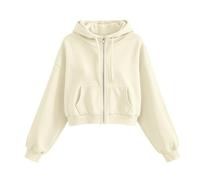 Sudadera Corta con Cremallera Y Capucha Mujer,Cordón Ajustable,Bolsillos Canguro | Look Entrenamiento Primavera Otoño Informal Diario | Ligera,Suave Y Holgada Cómoda(Beige, XXL)