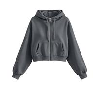 Sudadera Corta con Cremallera Y Capucha Mujer,Cordón Ajustable,Bolsillos Canguro | Look Entrenamiento Primavera Otoño Informal Diario | Ligera,Suave Y Holgada Cómoda(Grey, XXL)
