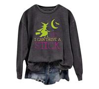Sudadera corta para mujer sin letra de bruja de Halloween "Yes I Can Drive A Stick", sudadera con capucha de manga larga estampada para mujer de manga larga, gris oscuro, S