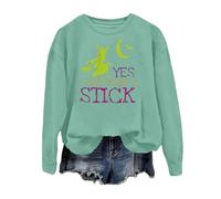 Sudadera corta para mujer sin letra de bruja de Halloween "Yes I Can Drive A Stick", sudadera con capucha de manga larga estampada para mujer de manga larga, verde menta, XXL