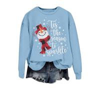 Sudadera Cremallera,Chaqueta navideña,Christmas Sweatshirt For Mujer Pullover Snowman Tees Oversized Christmas Long Sleeve Chaqueta Negra (Light Blue, XL)