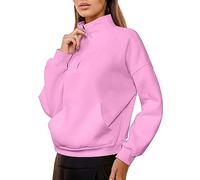 Sudadera Damen Pullover 1/4 Reißverschluss Langarmshirt Herbst Sudadera Ohne Kapuze Pulli Stehkragen Regular Fit Bluse Tops Casual Einfarbig Pulli Frauen Oberteil Streetwear, R Rot, M