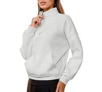 Sudadera Damen Pullover 1/4 Reißverschluss Langarmshirt Herbst Sudadera Ohne Kapuze Pulli Stehkragen Regular Fit Bluse Tops Casual Einfarbig Pulli Frauen Oberteil Streetwear, R Grau, M