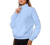 Sudadera Damen Pullover 1/4 Reißverschluss Langarmshirt Herbst Sudadera Ohne Kapuze Pulli Stehkragen Regular Fit Bluse Tops Casual Einfarbig Pulli Frauen Oberteil Streetwear, R Blau, M
