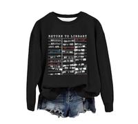 Sudadera de biblioteca para mujer, cuello redondo, con gráfico, para lector, bibliotecario, profesor, informal, cómoda, suave, elástica, elegante, de gran tamaño, Negro, L