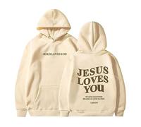 Sudadera de cristianismo para mujer Jesus Loves You con capucha de gran tamaño Jesús Faith Jersey Inspirational Manga Larga Top Letras Impresión de letras de gran tamaño Sudadera con capucha Impresión