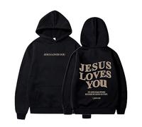Sudadera de cristianismo para mujer Jesus Loves You con capucha de gran tamaño Jesús Faith Jersey Inspirational Manga Larga Top Letras Impresión de letras de gran tamaño Sudadera con capucha Impresión