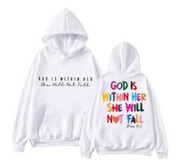 Sudadera de cuello redondo con capucha para el día del padre, sudadera con capucha God Is In Her con capucha de gran tamaño para mujer, blanco, M