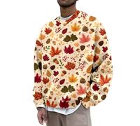 Sudadera de cuello redondo para hombre, sudadera casual con estampado de hojas de calabaza de Acción de Gracias, ropa de vacaciones de moda, Otoño romántico, 3XL
