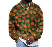 Sudadera de cuello redondo para hombre, sudadera casual con estampado de hojas de calabaza de Acción de Gracias, ropa de vacaciones de moda, Hoja de arce roja, 3XL