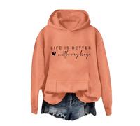 Sudadera de cuello redondo para mujer, sudadera con capucha Life Is Better With My Boys, sudadera con capucha para adultos, sudaderas de cuello redondo para mujer, naranja, L