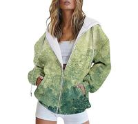 Sudadera de cuello redondo y sudadera de invierno con estampado degradado, manga larga, bolsillo con cremallera, chaqueta deportiva, sudadera holgada para mujer, ropa de gimnasio para mujer, verde