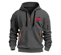 Sudadera de forro polar con capucha para hombre, para fin de semana, primavera, otoño e invierno, impresión 2D, bandera nacional, retro, múltiples bolsillos, media cremallera, ropa de trabajo para
