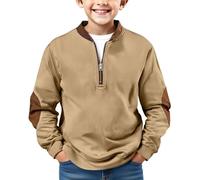 Sudadera de forro polar con cremallera de un cuarto para niños y niños, sudadera de gran tamaño, con media cremallera, para baloncesto, ligera, atlética, ropa de manga larga, caqui, 10-11 años