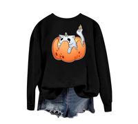 Sudadera de forro polar con estampado de Halloween para mujer, camiseta informal con cuello redondo y manga larga, ideal para otoño, invierno, primavera, diario, suave y cómoda., Le Noir, L