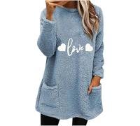 Sudadera de forro polar de Navidad para mujer, chaqueta esponjosa 2025, para otoño e invierno, con estampado de amor, sudadera de forro polar con cuello redondo, suéter cálido con ropa exterior de