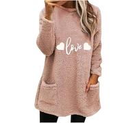 Sudadera de forro polar de Navidad para mujer, chaqueta esponjosa 2025, para otoño e invierno, con estampado de amor, sudadera de forro polar con cuello redondo, suéter cálido con ropa exterior de