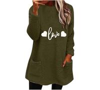 Sudadera de forro polar de Navidad para mujer, chaqueta esponjosa 2025, para otoño e invierno, con estampado de amor, sudadera de forro polar con cuello redondo, suéter cálido con ropa exterior de