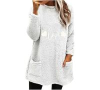 Sudadera de forro polar de Navidad para mujer, chaqueta esponjosa 2025, para otoño e invierno, con estampado de amor, sudadera de forro polar con cuello redondo, suéter cálido con ropa exterior de