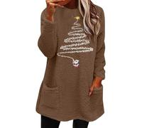 Sudadera de forro polar para mujer, blusa acogedora, térmica, sin capucha, para interiores y exteriores, entrenamiento, abrigo térmico, regalos de Navidad, caqui, 3XL