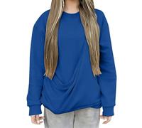 Sudadera de franela a cuadros para mujer, túnica holgada, suéter curvado, suéter para otoño e invierno, para leggings, cuello redondo con bolsillo, azul, XL