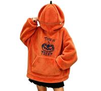 Sudadera de franela con capucha de calabaza para mujer, divertida y feliz Halloween, Naranja #2, M