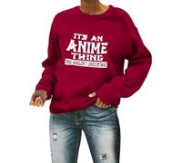 Sudadera de fútbol para mujer, cuello redondo, con texto en inglés "It's An Anime Thing You Wouldn'T Understand Fall Graphic Football Lover Outfits Long Sleeve Baseball Game Day Workou Football Season