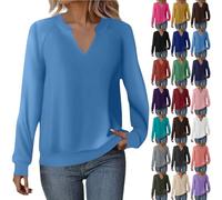 Sudadera de gran tamaño con cuello en V para mujer, sin capucha, casual, acogedora, sin capucha, manga larga, holgada, elegante, con hombros descubiertos, suéter tipo túnica, suéteres