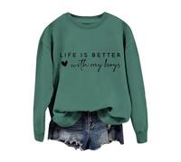 Sudadera de gran tamaño con texto en inglés "Life Is Better With My Boys" para mujer, divertida sudadera con letras de mamá, sudadera casual, verde, XXL