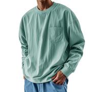 Sudadera de gran tamaño para hombre, casual, lisa, de manga larga, sin capucha, ajuste holgado, cuello redondo, ligera, transpirable, unisex, para correr, senderismo, ropa deportiva al aire libre