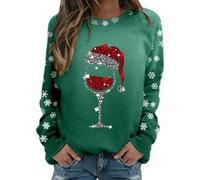 Sudadera de gran tamaño para mujer, diseño de copa de vino tinto, copos de nieve, color degradado, casual, ajuste holgado, manga larga, sin botones, con estampado completo, cuello redondo, para
