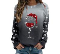 Sudadera de gran tamaño para mujer, diseño de copa de vino tinto, copos de nieve, color degradado, casual, ajuste holgado, manga larga, sin botones, con estampado completo, cuello redondo, para