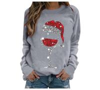 Sudadera de gran tamaño para mujer, fea, divertida, con copa de vino tinto, raglán, manga larga, informal, holgada, cuello redondo, holgada, tallas extragrandes, tallas SXL-5XL, gris, 3XL