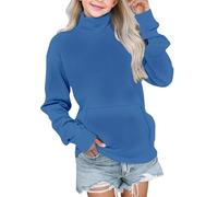 Sudadera de gran tamaño para niñas, sin capucha, suave, de manga larga, clásica, cuello alto, sudadera con capucha para otoño e invierno, a la moda, coreana, casual, Harajuku, con bolsillo, azul, 3-4
