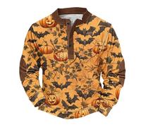 Sudadera de Halloween con cuello redondo para hombre, con cremallera de un cuarto, estampado de calabaza, de manga larga, polo, a la moda, casual, sin botones, disfraces, naranja, XXL