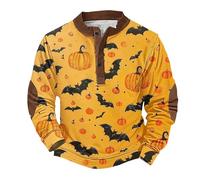 Sudadera de Halloween con cuello redondo para hombre, con cremallera de un cuarto, estampado de calabaza, de manga larga, polo, a la moda, casual, sin botones, disfraces, amarillo, 5XL